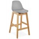 Designer bar stool in grey imitation leather with oak legs