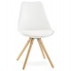 Simple and robust chair with white imitation leather seat and beech wood legs