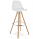 Scandinavian bar stool in white color with wooden base and metal footrest