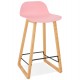 Solid and design pink bar stool with beech legs and metal footrest