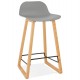 Solid and design grey bar stool with beech legs and metal footrest