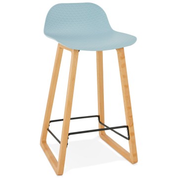 BLUE bar stool with base in solid beech ASTORIA