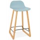 Solid and design blue bar stool with beech legs and metal footrest