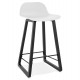 White bar stool with solid seat and wooden leg with practical footrest