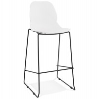 White bar stool with resistant seat and backrest outside and black base in solid metal