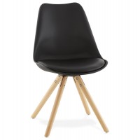 Simple and robust chair with black imitation leather seat and beech wood legs