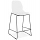 White bar stool in small format with resistant seat and backrest outside and black base in solid metal