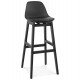 Black bar stool with padded seat and solid wood base