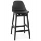 Black mid-height bar stool with padded seat and solid wood base