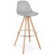 Scandinavian bar stool in grey color with wooden base and metal footrest