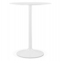 Table haute blanche ou Mange-debout blanc de forme ronde avec structure en métal solide et plateau en bois