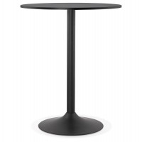 Table haute de bar de couleur noire avec plateau en bois rond et pied en métal peint