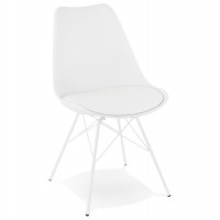 Designer white chair with solid polypropylene shell and comfortable padding covered in white imitation leather