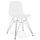 Designer white chair with solid patterned seat and chromed metal legs