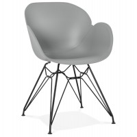 Chaise grise design avec pieds en métal et coque moulée très résistante, en propylène