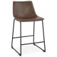 Vintage brown bar stool with lightly padded seat in imitation leather and solid black metal leg
