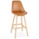 Brown bar stool in a refined design with soft padding and solid wooden foot