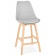 Mid-height grey bar stool in Scandinavian style with padded grey imitation leather seat and solid wooden foot