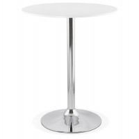 White high bar table with wooden top and chromed metal leg
