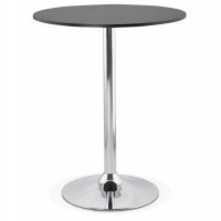 Black high bar table with wooden top and chromed metal leg