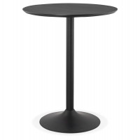 Black bar table or high table with round wooden top and solid metal leg