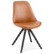 Industrial style chair with comfortable seat in brown imitation leather and black wooden legs