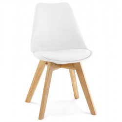 Imitation leather WHITE chair with oak leg TYLIK