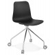 Chaise noire roulante avec assise solide et design et pied en métal chromé. Idéale pour le bureau