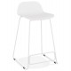Designer mid-height white bar stool with very solid designer seat and stable non-slip white metal base