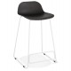 Designer mid-height black bar stool with very solid designer seat and stable non-slip white metal base
