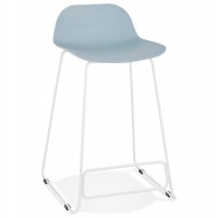 Designer mid-height blue bar stool with very solid designer seat and stable non-slip white metal base