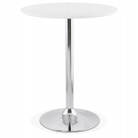 Table haute ou mange debout blanc avec plateau rond et pied en métal chromé