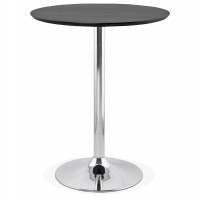 Table haute ou mange debout noir avec plateau rond et pied en métal chromé
