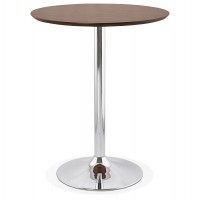 Wallnut high table with round top and chromed metal leg