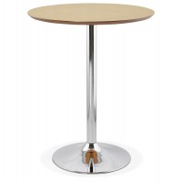 Natural high table with round top and chromed metal leg