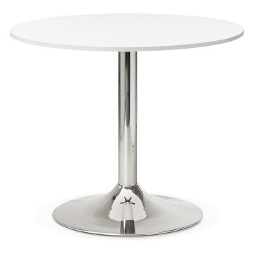 Table ronde design BLANCHE plateau 90x90 avec pied chromé RADON