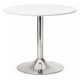 White dining room or office table in round shape (90x90 cm plate), with solid chromed metal leg