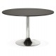 Black dining room or office table in round shape (120x120 cm plate), with solid chromed metal leg