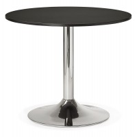 Table de salle à manger ou de bureau avec plateau rond 90x90 cm, de couleur noir, avec pied solide en métal chromé