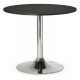 Black dining room or office table in round shape (90x90 cm plate), with solid chromed metal leg