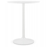 Table haute blanche ou mange debout blanc de forme ronde, avec pied en métal peint