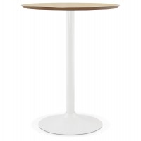 High table with natural top or round table top, with white painted metal foot