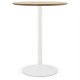 Table haute avec plateau naturel ou mange debout de forme ronde, avec pied blanc en métal peint