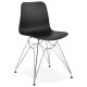 Designer black chair with solid patterned seat and chrome metal legs