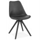 Chaise scandinave noire ,solide et design, avec assise moelleuse en similicuir et pieds en bois