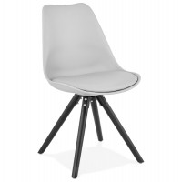 Grey Scandinavian chair, solid and design, with soft imitation leather seat and black wooden legs