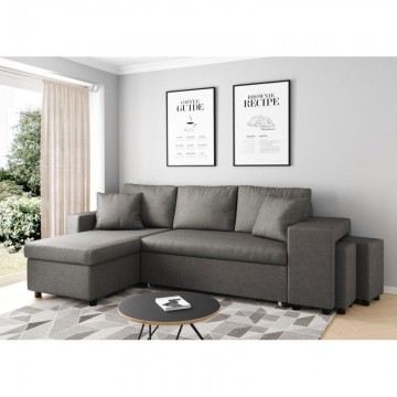 Light gray convertible corner sofa OSLO with right fixed niche
