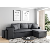 Corner sofa 3 seater convertible dark gray OSLO with left fixed niche
