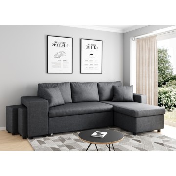 Dark gray convertible corner sofa OSLO with left fixed niche