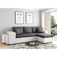 Corner sofa 3 seater convertible dark gray and white base OSLO with left fixed niche